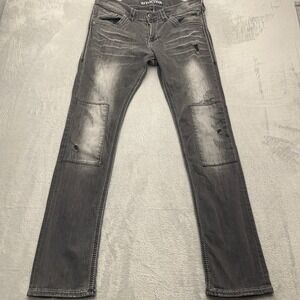 Affliction Gage Mens Dark Wash Distressed Patch Denim Jeans Size 36x32